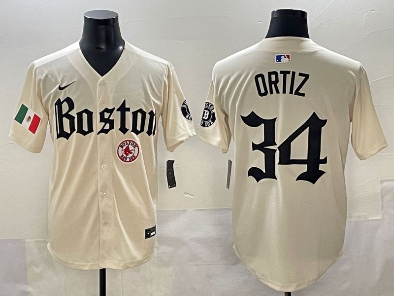 Men 2025 Boston Red Sox #34 Ortiz Cream Five generations Joint Name Nike MLB Jersey style 18->boston red sox->MLB Jersey